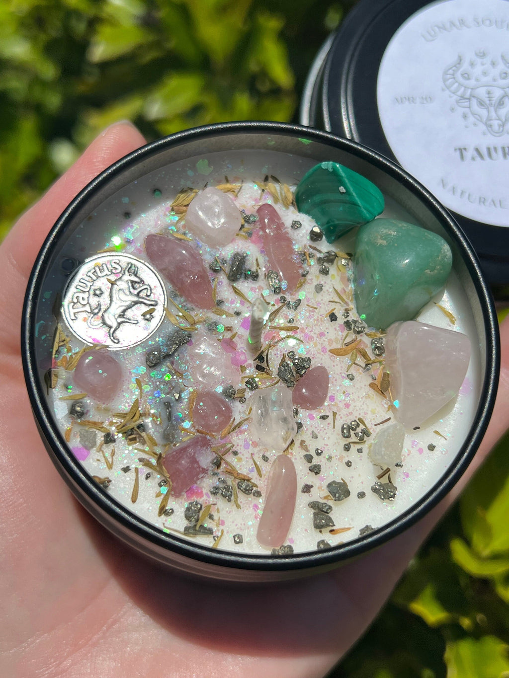 Taurus Candle | May Zodiac Sign Ritual Altar Intention Happy Birthday Gift Bull Season Crystal Charm Pendant Herbal Birth Natal Astrology