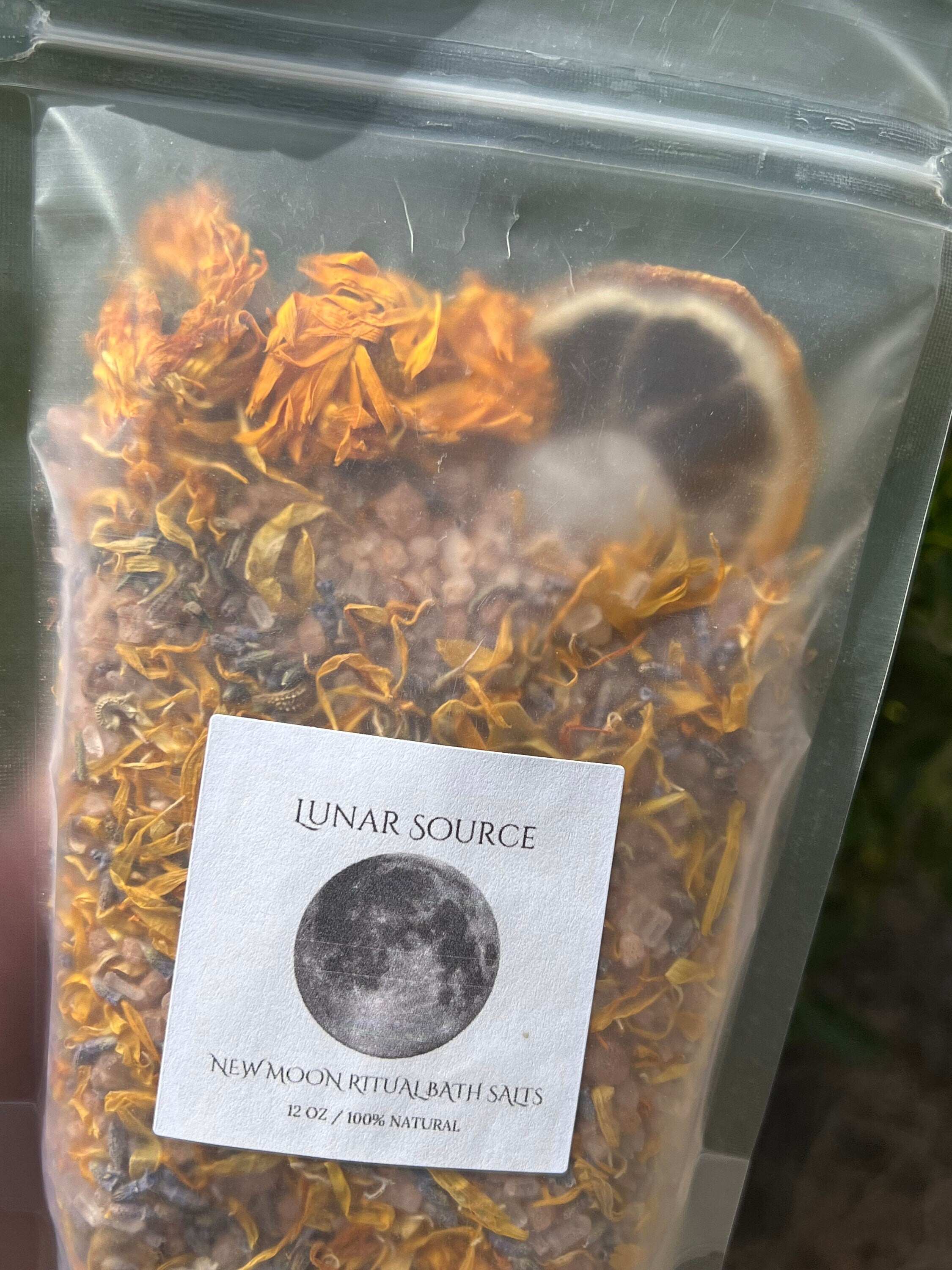 New Moon Ritual Bath Salts | New Beginnings Spiritual Witchy Energy Clearing Herbal Clear Quartz Crystal Bath Soak | Artemis Luna Goddess