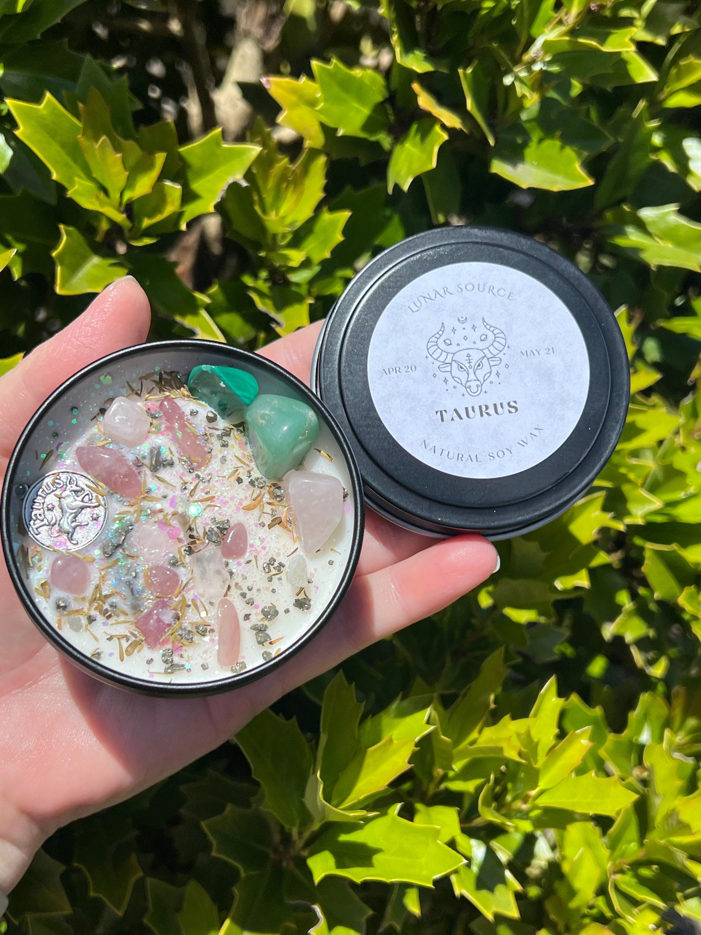 Taurus Candle | May Zodiac Sign Ritual Altar Intention Happy Birthday Gift Bull Season Crystal Charm Pendant Herbal Birth Natal Astrology