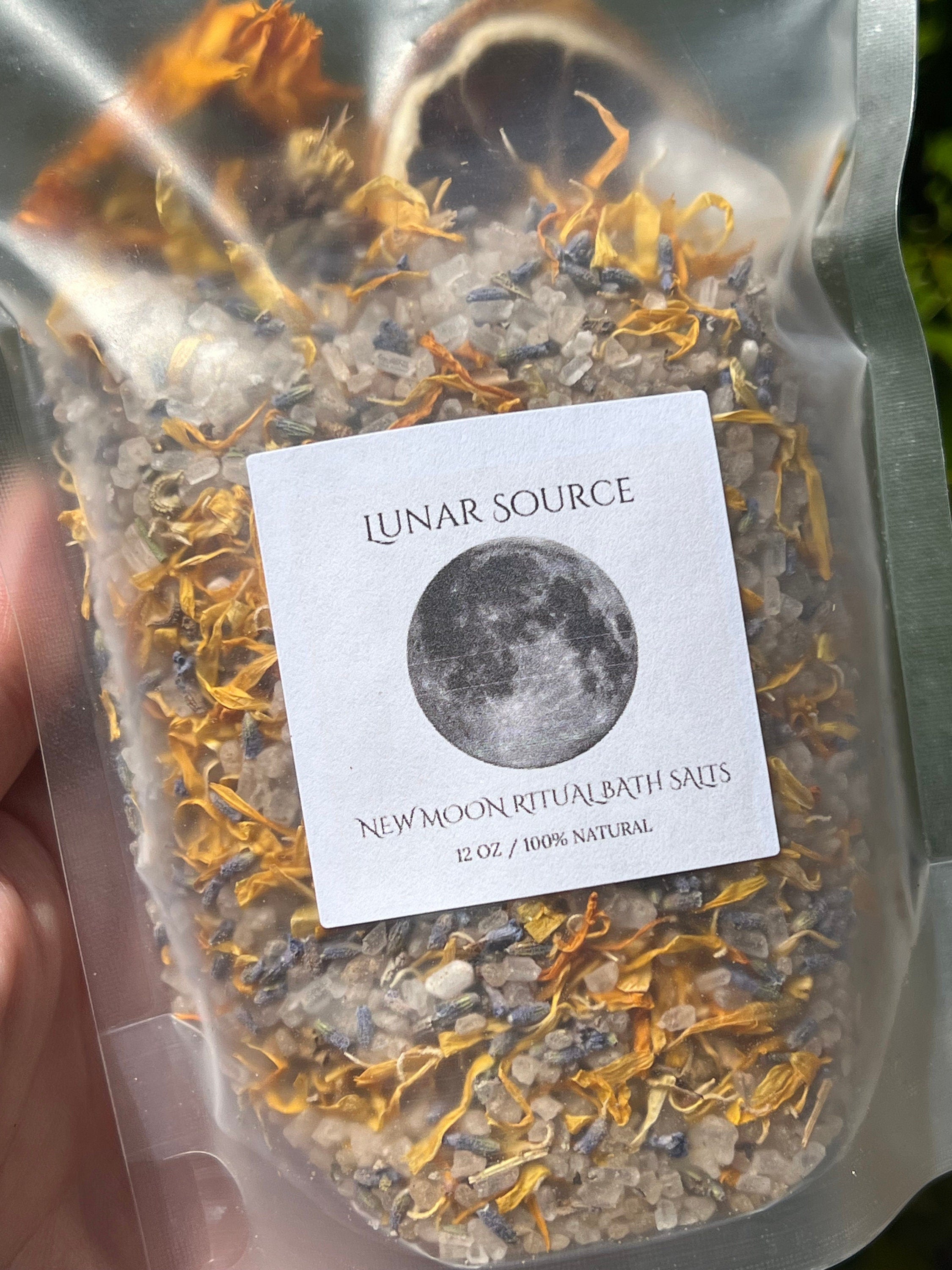 New Moon Ritual Bath Salts | New Beginnings Spiritual Witchy Energy Clearing Herbal Clear Quartz Crystal Bath Soak | Artemis Luna Goddess
