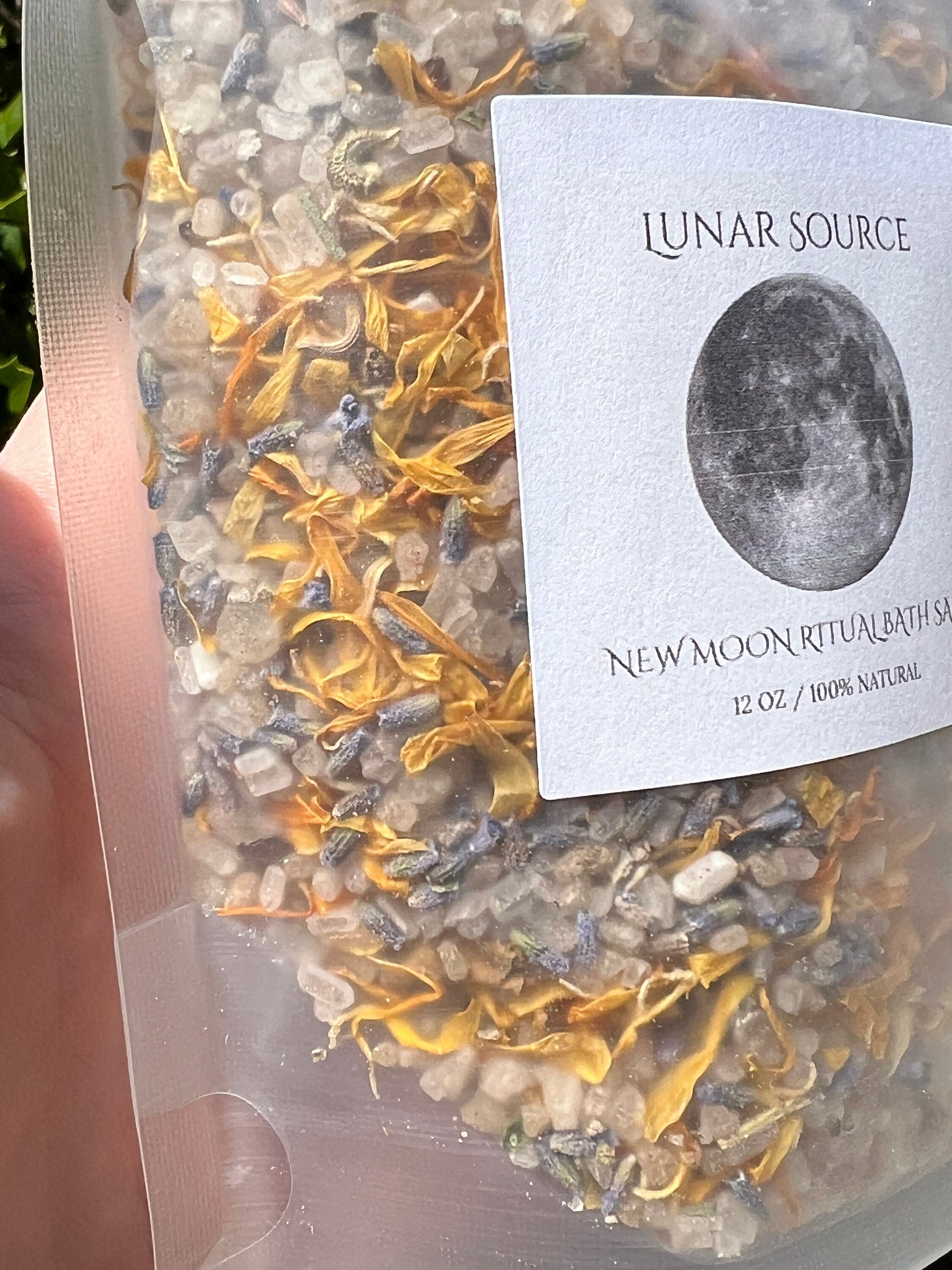 New Moon Ritual Bath Salts | New Beginnings Spiritual Witchy Energy Clearing Herbal Clear Quartz Crystal Bath Soak | Artemis Luna Goddess