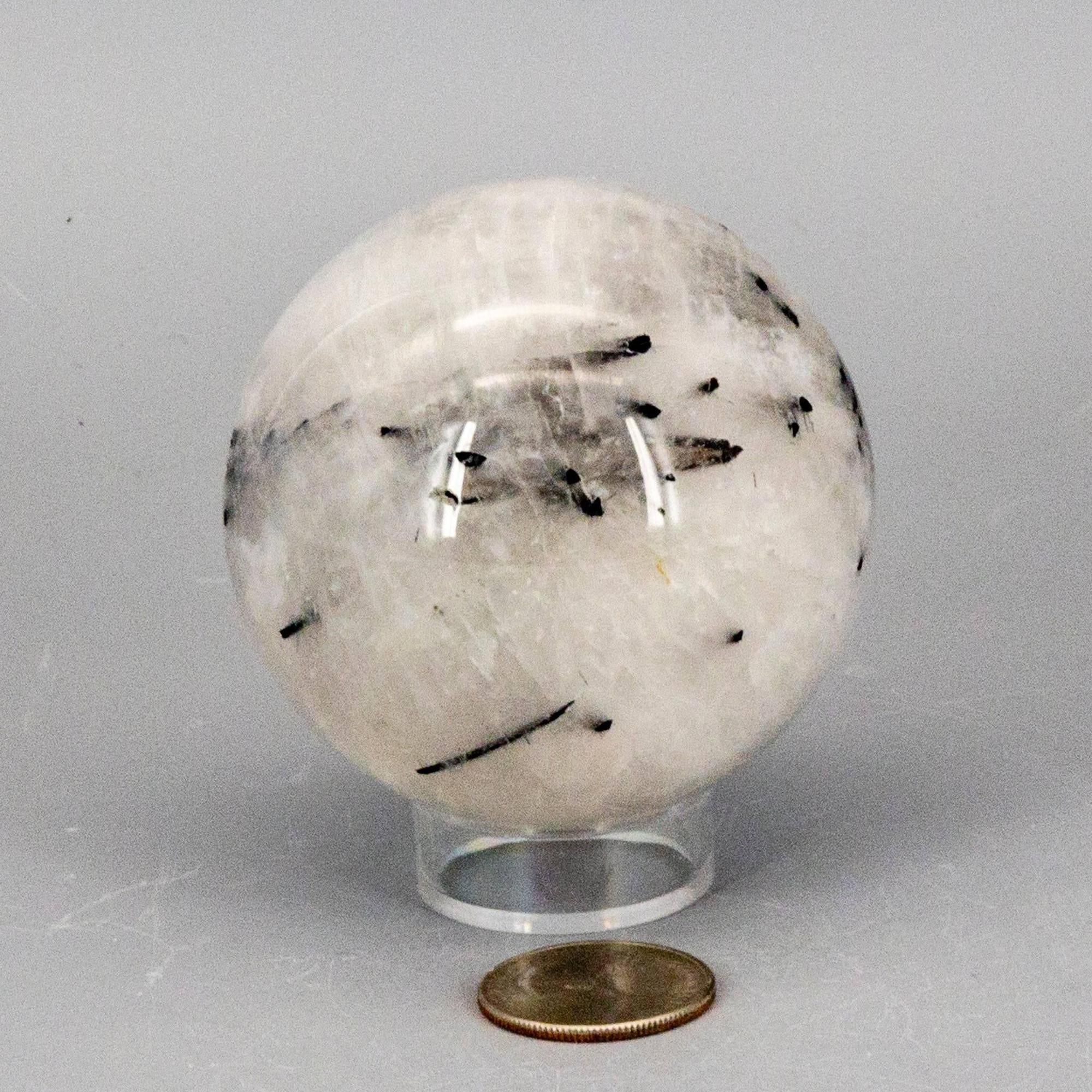 Clear Quartz Black Tourmaline Inclusion Crystal Sphere