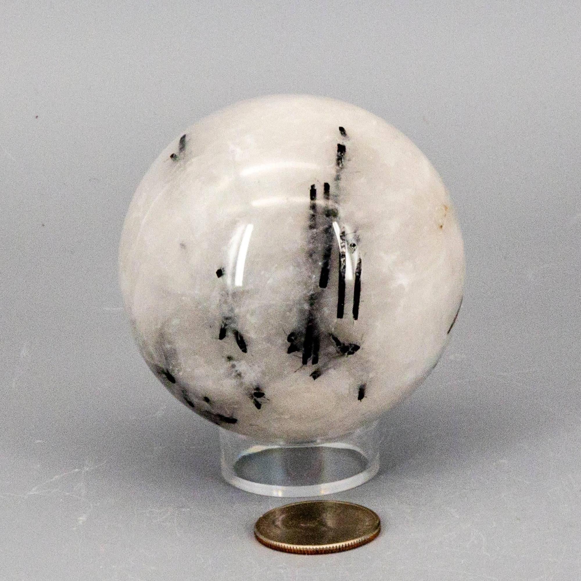 Clear Quartz Black Tourmaline Inclusion Crystal Sphere