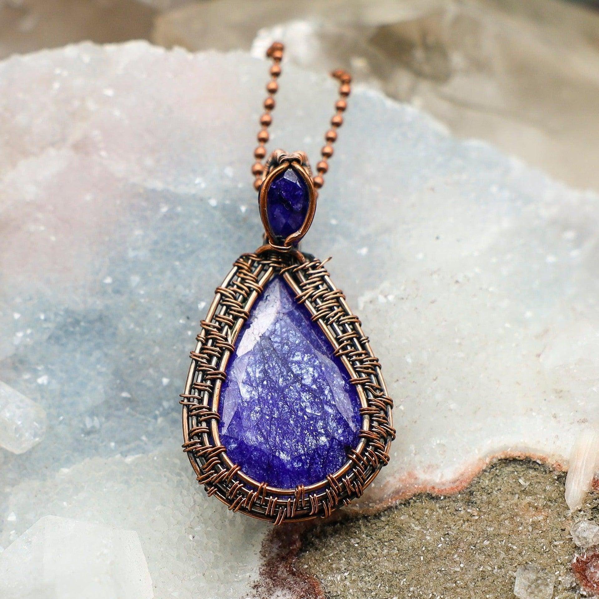 Crackle Quartz Crystal Dyed Wire Wrap Pendant 2.55"