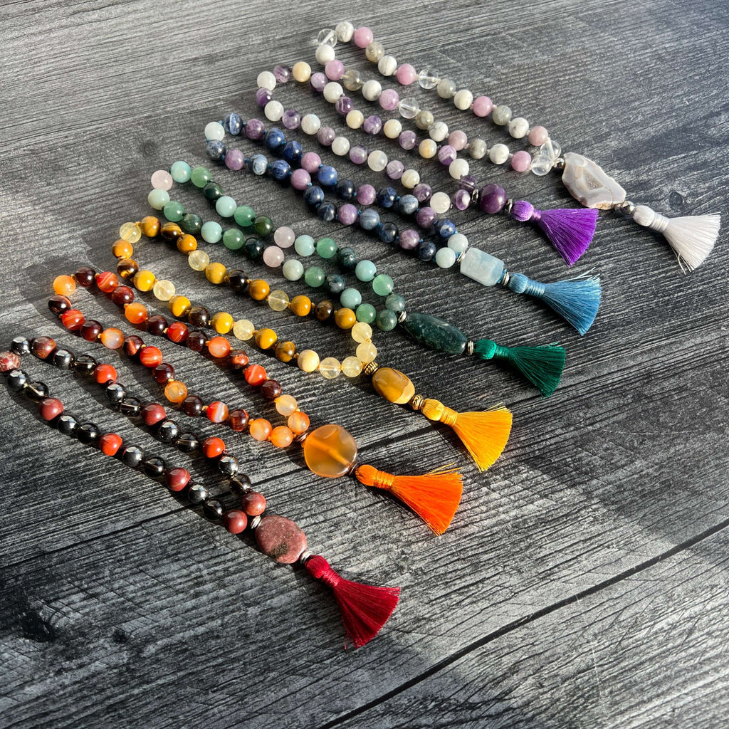 Crown Chakra Meditation Mala – 27 Beads of Clear Quartz & Labradorite