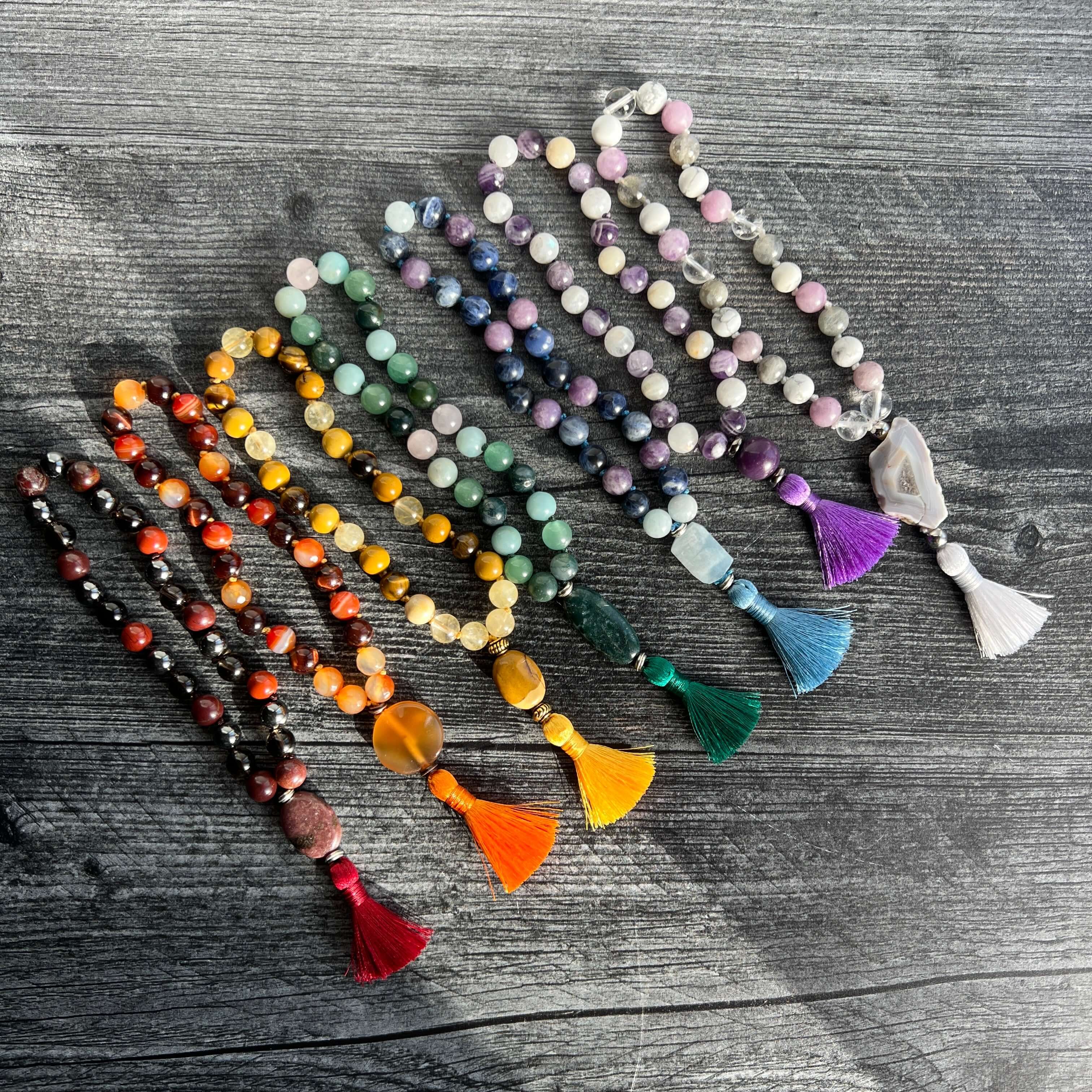 Heart Chakra Meditation Mala – 27 Beads of Rose Quartz & Moss Agate