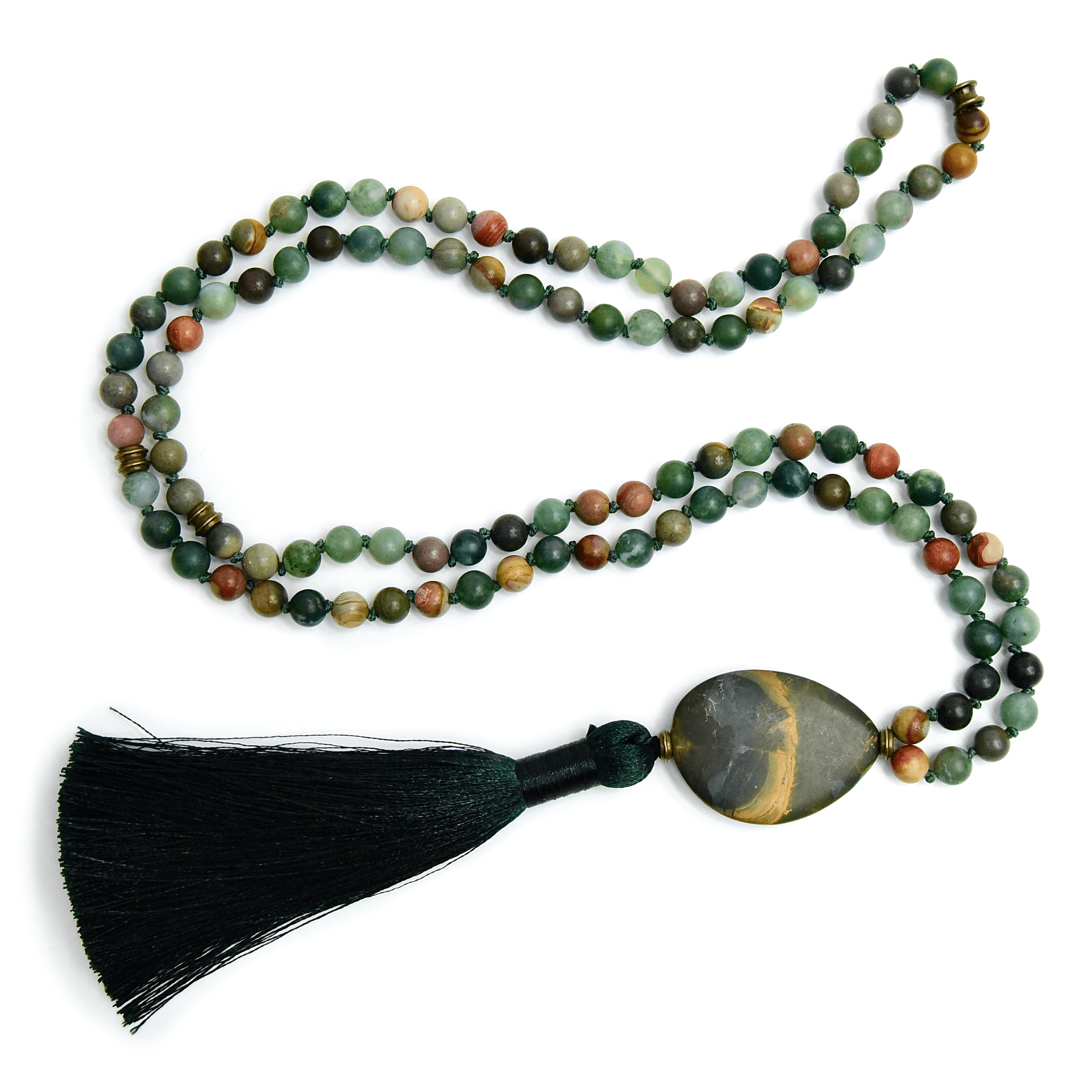 Forest Walk Meditation Mala – 108 Beads of Moss Agate & Polychrome Jasper