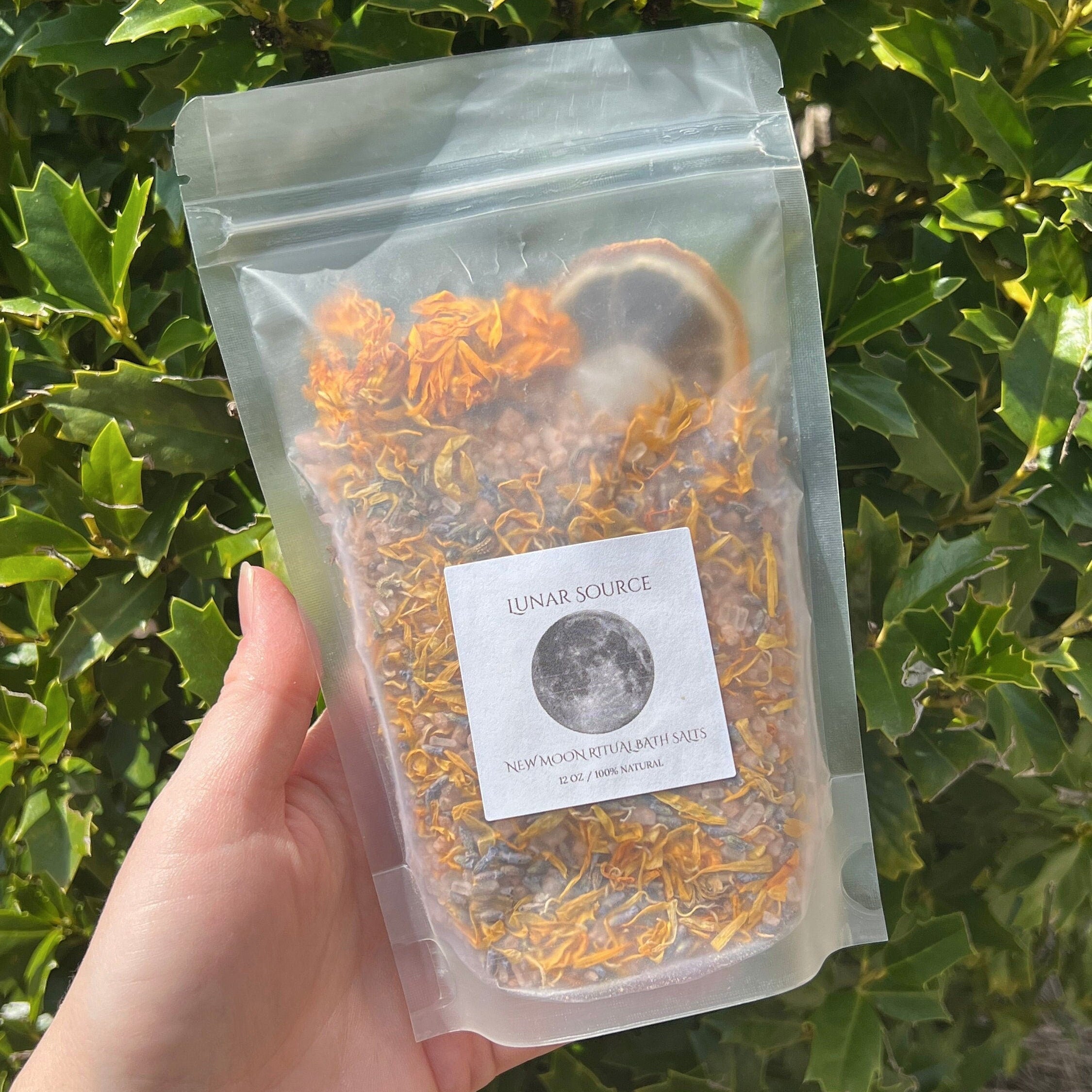 New Moon Ritual Bath Salts | New Beginnings Spiritual Witchy Energy Clearing Herbal Clear Quartz Crystal Bath Soak | Artemis Luna Goddess