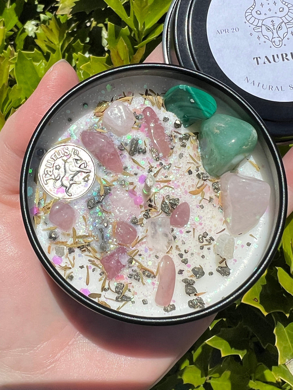 Taurus Candle | May Zodiac Sign Ritual Altar Intention Happy Birthday Gift Bull Season Crystal Charm Pendant Herbal Birth Natal Astrology
