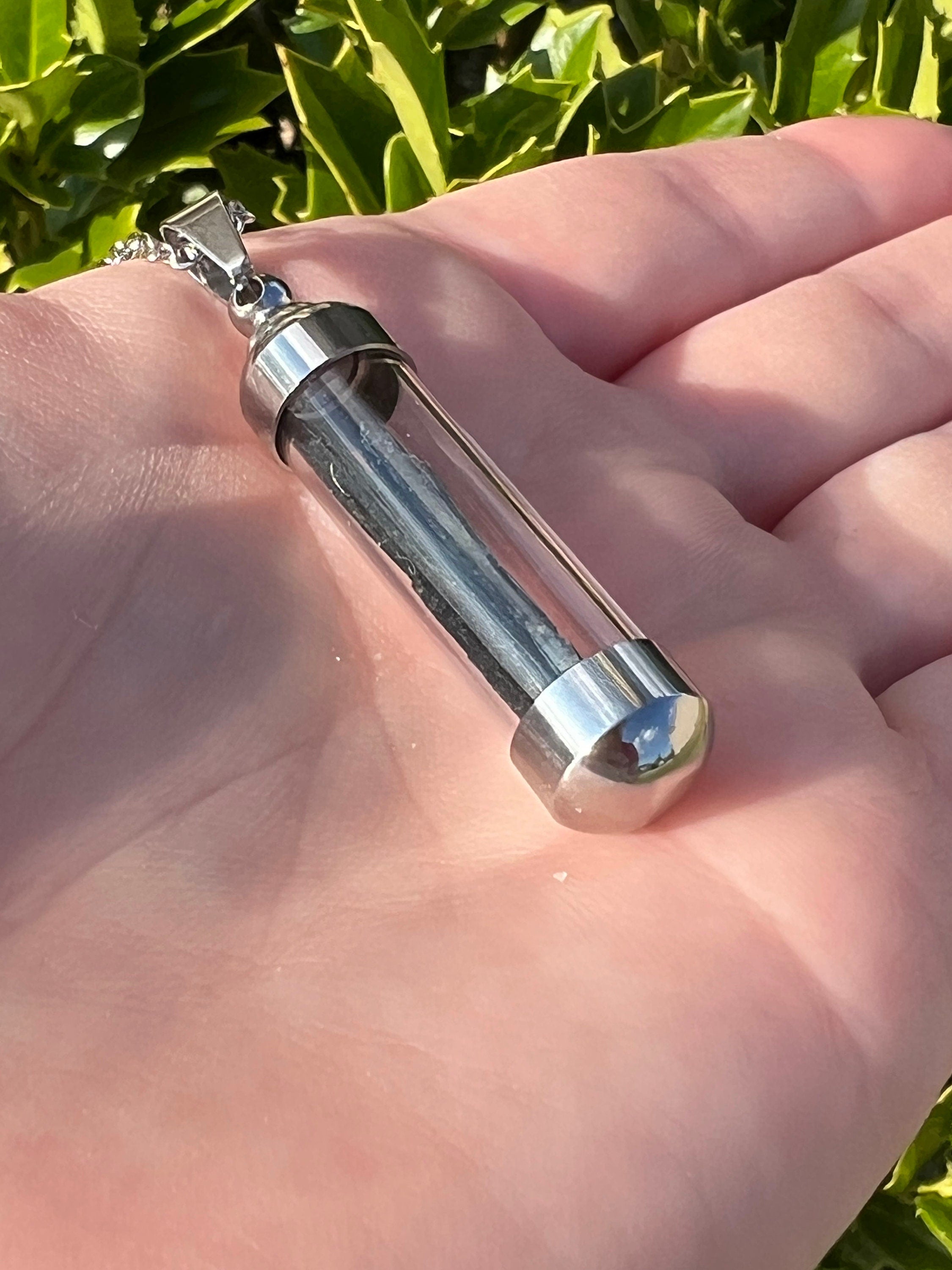 RARE Vivianite Pendant | Gemmy Blue Green Blade Vial Tube Glass Locket Necklace Jewelry | Brazilian Vivianite | Inner Peace Mystic Awakening